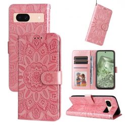 Lacné Kryty | Peňaženkové puzdro Embossing Pattern Slnečnica ružové – Google Pixel 8a | Lacné Kryty