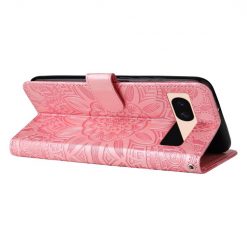 Lacné Kryty | Peňaženkové puzdro Embossing Pattern Slnečnica ružové – Google Pixel 8a | Lacné Kryty