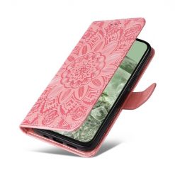 Lacné Kryty | Peňaženkové puzdro Embossing Pattern Slnečnica ružové – Google Pixel 8a | Lacné Kryty