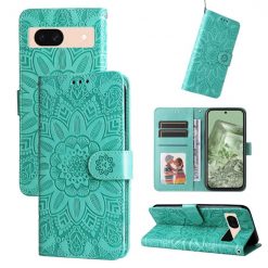 Lacné Kryty | Peňaženkové puzdro Embossing Pattern Slnečnica zelené – Google Pixel 8a | Lacné Kryty