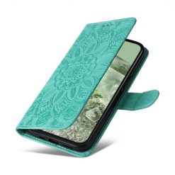 Lacné Kryty | Peňaženkové puzdro Embossing Pattern Slnečnica zelené – Google Pixel 8a | Lacné Kryty