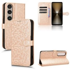 Lacné Kryty | Peňaženkové puzdro Honeycomb Dot Texture Case zlaté – Sony Xperia 1 VI | Lacné Kryty