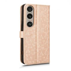 Lacné Kryty | Peňaženkové puzdro Honeycomb Dot Texture Case zlaté – Sony Xperia 1 VI | Lacné Kryty