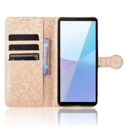 Lacné Kryty | Peňaženkové puzdro Honeycomb Dot Texture Case zlaté – Sony Xperia 10 VI | Lacné Kryty