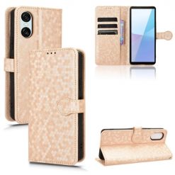 Lacné Kryty | Peňaženkové puzdro Honeycomb Dot Texture Case zlaté – Sony Xperia 10 VI | Lacné Kryty