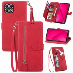 Lacné Kryty | Peňaženkové puzdro Embossing Pattern Leaf case červené – T Phone 2 Pro | Lacné Kryty