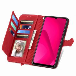 Lacné Kryty | Peňaženkové puzdro Embossing Pattern Leaf case červené – T Phone 2 Pro | Lacné Kryty