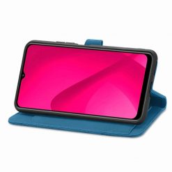Lacné Kryty | Peňaženkové puzdro Embossing Pattern Leaf case modré – T Phone 2 Pro | Lacné Kryty