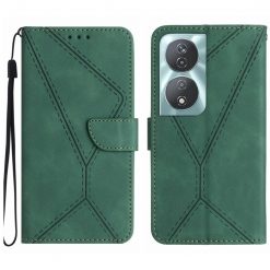 Lacné Kryty | Peňaženkové puzdro Embossing Pattern Stitchy case zelené – Honor 90 Smart | Lacné Kryty