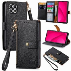 Lacné Kryty | Peňaženkové puzdro Heart zip case čierne – T Phone 2 Pro | Lacné Kryty