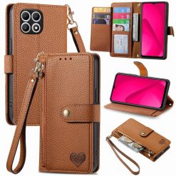 Lacné Kryty | Peňaženkové puzdro Heart zip case hnedé – T Phone 2 Pro | Lacné Kryty