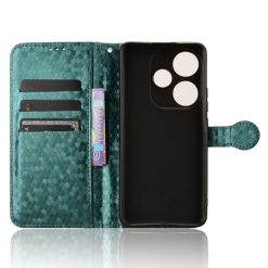 Lacné Kryty | Peňaženkové puzdro Honeycomb Dot Texture Case zelené – Xiaomi Poco F6 | Lacné Kryty
