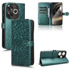 Lacné Kryty | Peňaženkové puzdro Honeycomb Dot Texture Case zelené – Xiaomi Poco F6 | Lacné Kryty