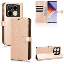 Lacné Kryty | Peňaženkové puzdro Honeycomb Dot Texture Case zlaté – Infinix Note 40 Pro / Infinix Note 40 Pro+ 5G | Lacné Kryty
