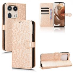 Lacné Kryty | Peňaženkové puzdro Honeycomb Dot Texture Case zlaté – Motorola Edge 50 Ultra | Lacné Kryty