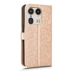 Lacné Kryty | Peňaženkové puzdro Honeycomb Dot Texture Case zlaté – Motorola Edge 50 Ultra | Lacné Kryty