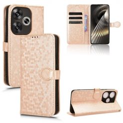Lacné Kryty | Peňaženkové puzdro Honeycomb Dot Texture Case zlaté – Xiaomi Poco F6 | Lacné Kryty