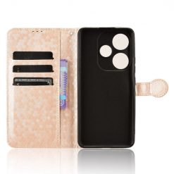 Lacné Kryty | Peňaženkové puzdro Honeycomb Dot Texture Case zlaté – Xiaomi Poco F6 | Lacné Kryty