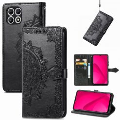 Lacné Kryty | Peňaženkové puzdro Embossing Pattern Mandala Flower čierne – T Phone 2 | Lacné Kryty