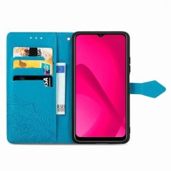 Lacné Kryty | Peňaženkové puzdro Embossing Pattern Mandala Flower modré – T Phone 2 Pro | Lacné Kryty