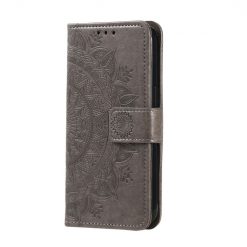 Lacné Kryty | Peňaženkové puzdro Embossing Pattern Mandala Flower sivé – Motorola Moto G85 5G | Lacné Kryty