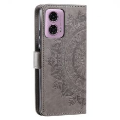 Lacné Kryty | Peňaženkové puzdro Embossing Pattern Mandala Flower sivé – Motorola Moto G85 5G | Lacné Kryty