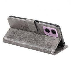 Lacné Kryty | Peňaženkové puzdro Embossing Pattern Mandala Flower sivé – Motorola Moto G85 5G | Lacné Kryty