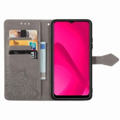 Lacné Kryty | Peňaženkové puzdro Embossing Pattern Mandala Flower sivé – T Phone 2 Pro | Lacné Kryty
