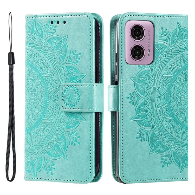 Peňaženkové puzdro Embossing Pattern Mandala Flower zelené – Motorola Moto G85 5G