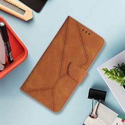 Lacné Kryty | Peňaženkové puzdro Embossing Pattern Stitchy case hnedé – Oppo Reno 12 Pro | Lacné Kryty