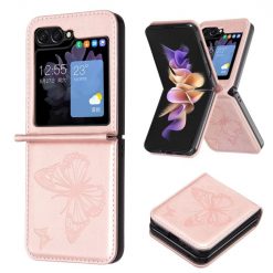 Lacné Kryty | Puzdro Embossing Pattern Motýľ bledoružové – Samsung Galaxy Z Flip 6 / Z Flip 7 FE | Lacné Kryty