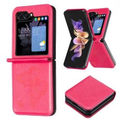 Lacné Kryty | Puzdro Embossing Pattern Motýľ tmavoružové – Samsung Galaxy Z Flip 6 / Z Flip 7 FE | Lacné Kryty