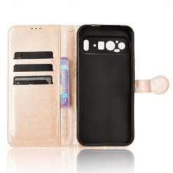 Lacné Kryty | Peňaženkové puzdro Honeycomb Dot Texture Case zlaté – Google Pixel 9 | Lacné Kryty