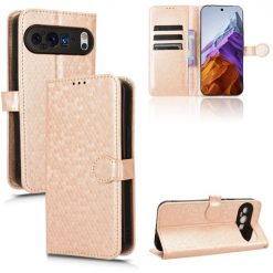 Lacné Kryty | Peňaženkové puzdro Honeycomb Dot Texture Case zlaté – Google Pixel 9 Pro XL | Lacné Kryty