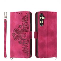 Lacné Kryty | Samsung Galaxy A16 4G/5G / Samsung Galaxy A17 5G Peňaženkové puzdro Embossing Pattern Flowery Mandala bordové | Lacné Kryty