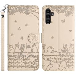 Lacné Kryty | Samsung Galaxy A16 4G/5G Peňaženkové puzdro Embossing Pattern Mačky béžové | Lacné Kryty