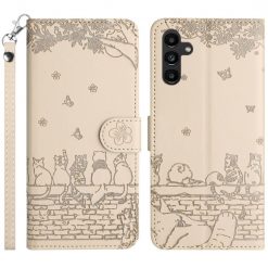 Lacné Kryty | Peňaženkové puzdro Embossing Pattern Mačky béžové – Samsung Galaxy S24 FE | Lacné Kryty