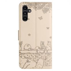 Lacné Kryty | Peňaženkové puzdro Embossing Pattern Mačky béžové – Samsung Galaxy S24 FE | Lacné Kryty