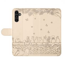 Lacné Kryty | Peňaženkové puzdro Embossing Pattern Mačky béžové – Samsung Galaxy S24 FE | Lacné Kryty