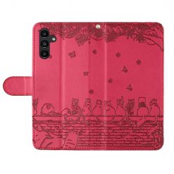 Lacné Kryty | Peňaženkové puzdro Embossing Pattern Mačky červené – Samsung Galaxy S24 FE | Lacné Kryty