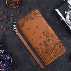 Lacné Kryty | Peňaženkové puzdro Embossing Pattern Mačky hnedé – Samsung Galaxy S24 FE | Lacné Kryty