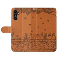 Lacné Kryty | Peňaženkové puzdro Embossing Pattern Mačky hnedé – Samsung Galaxy S24 FE | Lacné Kryty