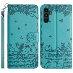 Lacné Kryty | Samsung Galaxy A16 4G/5G Peňaženkové puzdro Embossing Pattern Mačky modré | Lacné Kryty