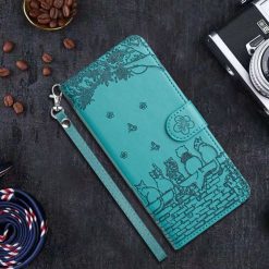 Lacné Kryty | Peňaženkové puzdro Embossing Pattern Mačky modré – Samsung Galaxy S24 FE | Lacné Kryty