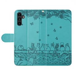 Lacné Kryty | Peňaženkové puzdro Embossing Pattern Mačky modré – Samsung Galaxy S24 FE | Lacné Kryty