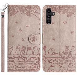 Lacné Kryty | Samsung Galaxy A16 4G/5G Peňaženkové puzdro Embossing Pattern Mačky sivé | Lacné Kryty