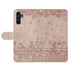 Lacné Kryty | Peňaženkové puzdro Embossing Pattern Mačky sivé – Samsung Galaxy S24 FE | Lacné Kryty