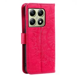 Lacné Kryty | Peňaženkové puzdro Embossing Pattern Mandala Flower červené – Xiaomi 14T Pro | Lacné Kryty