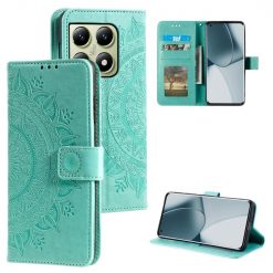 Lacné Kryty | Peňaženkové puzdro Embossing Pattern Mandala Flower zelené – Xiaomi 14T | Lacné Kryty