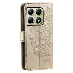 Lacné Kryty | Peňaženkové puzdro Embossing Pattern Mandala Flower zlaté – Xiaomi 14T | Lacné Kryty